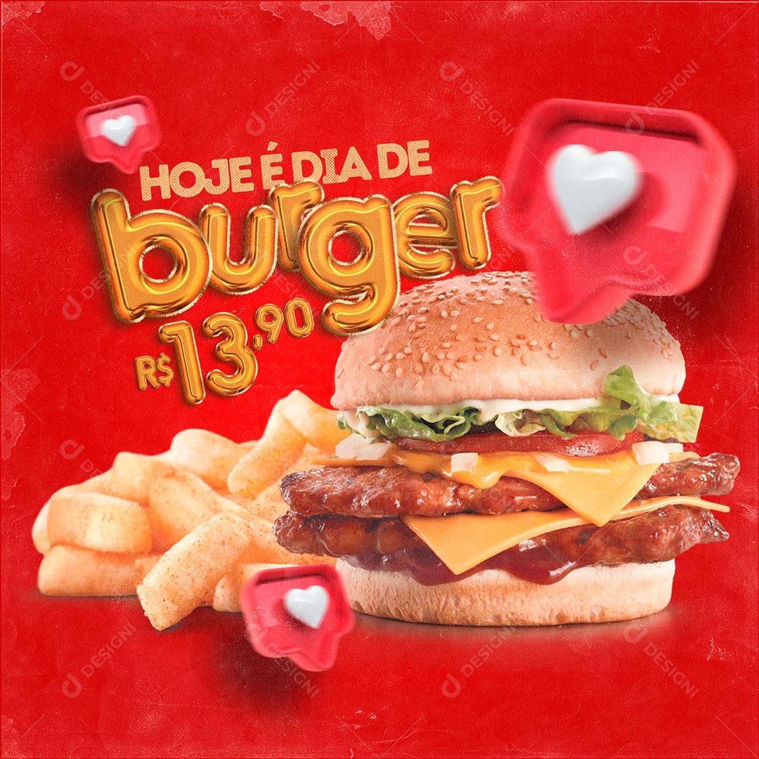 Post Feed Hamburgueria Hoje é Dia de Burger Social Media PSD Editável