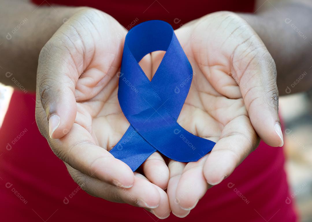 Campanha Novembro Azul Mão Segurando Laço Azul Foto Imagem JPG
