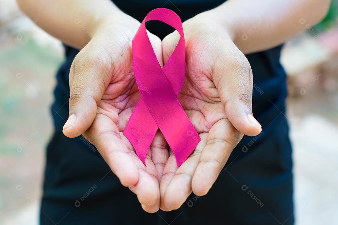 Outubro Rosa Mão Segurando Laço Rosa Foto Imagem JPG