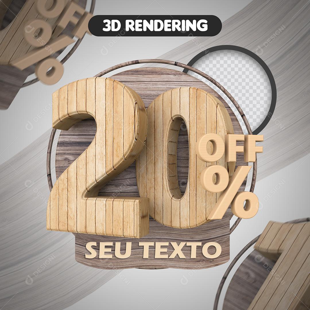 Elemento 3D Para Composição 20% OFF Amadeirado PSD Texto Editável