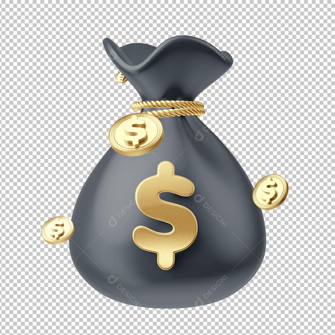 Elemento 3D Para Composição Saco Cinza Com Moedas Imagem PNG