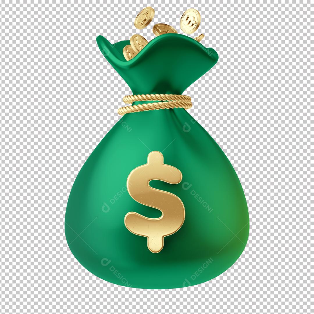 Elemento 3D Para Composição Saco Com Moedas Imagem PNG