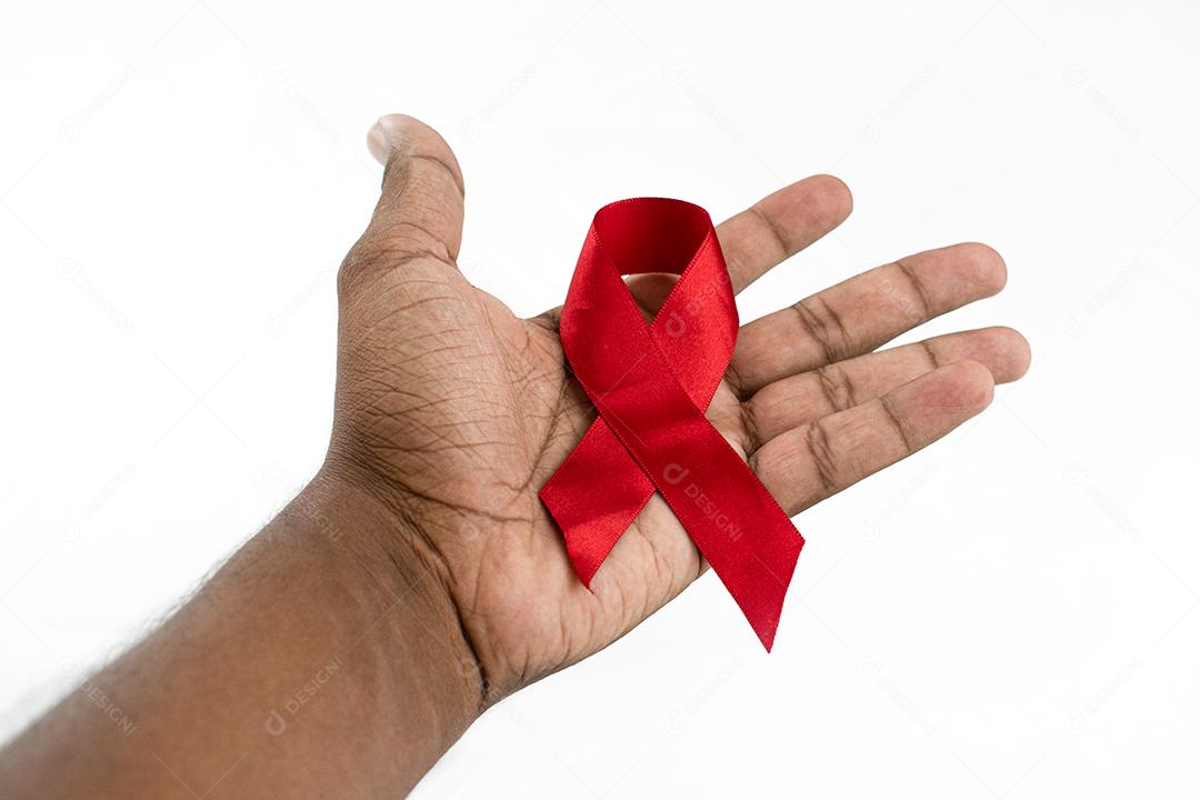 1 Dezembro Dia Do Combate Contra Aids Mão Segurando Laço Vermelho SIDA Imagem JPG