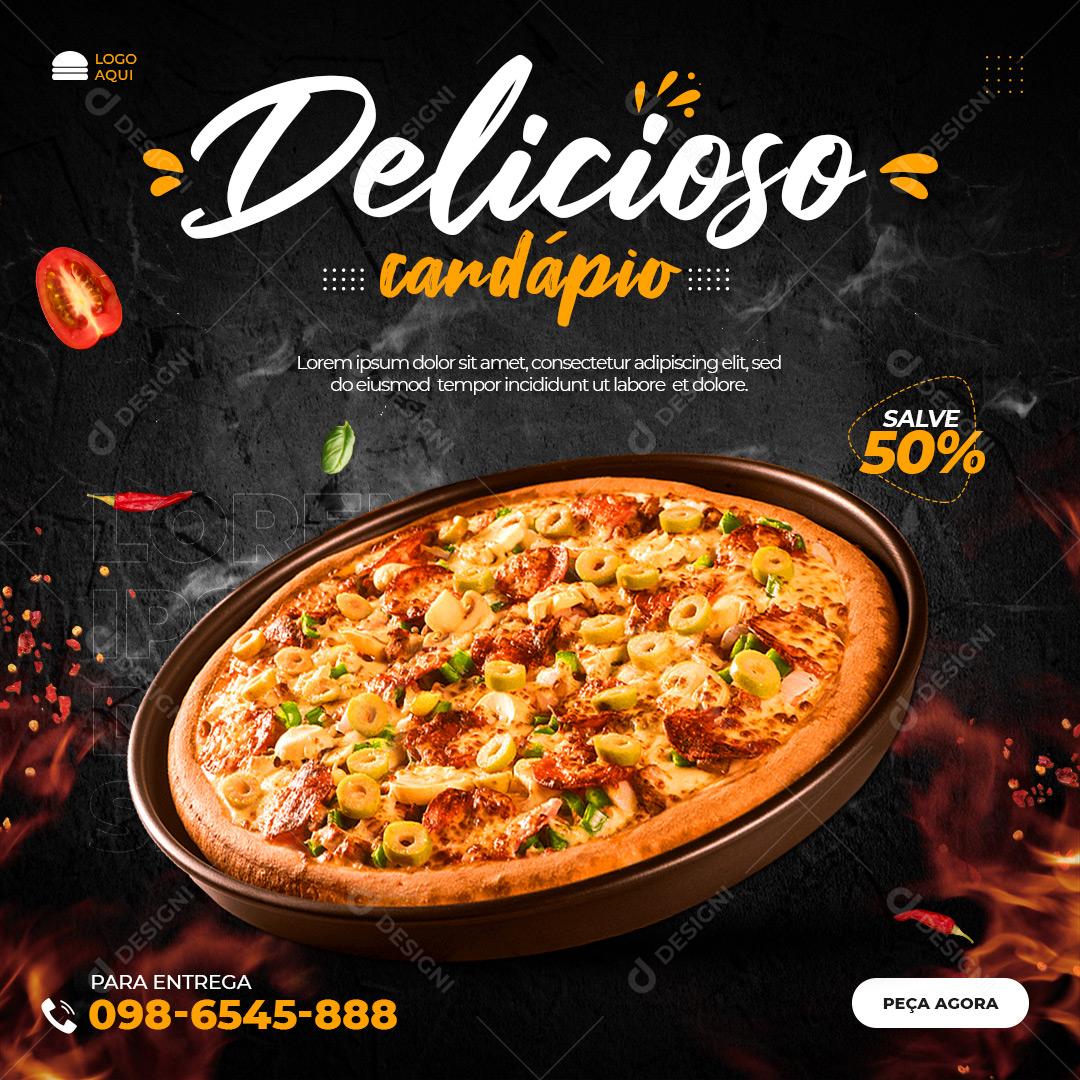 Post Feed Pizzaria Delicioso Cardápio Pizza Social Media PSD Editável