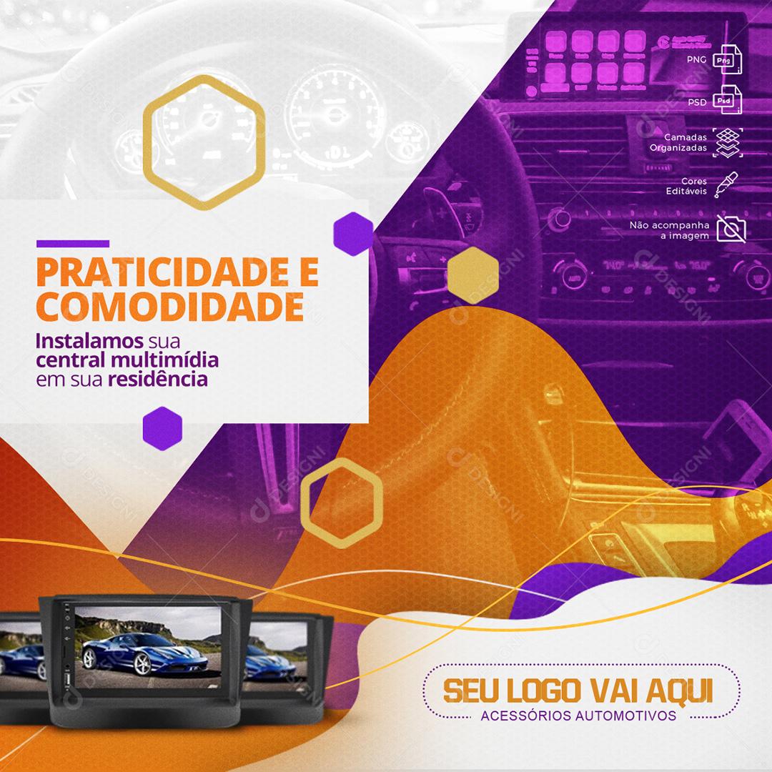 Post Central De Multimídia Para Carros Praticidade E Comodidade Social Media PSD Editável