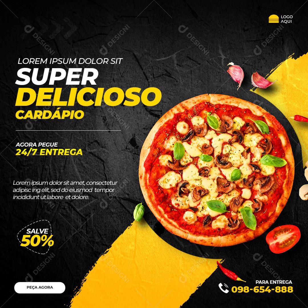 Post Feed Pizzaria Super Delicioso Cardápio Social Media PSD Editável