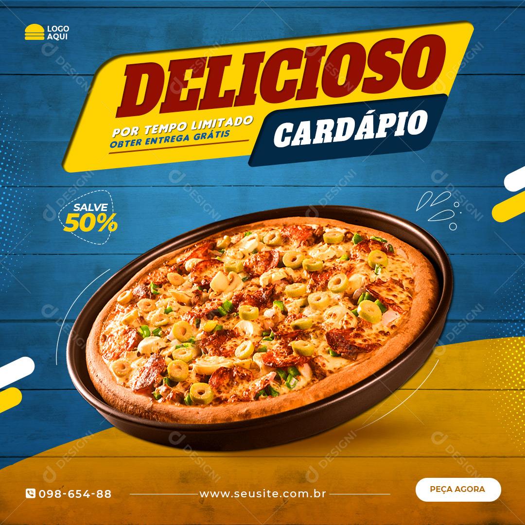 Post Feed Pizzarias Lanchonetes Delicioso Cardápio Social Media PSD Editável