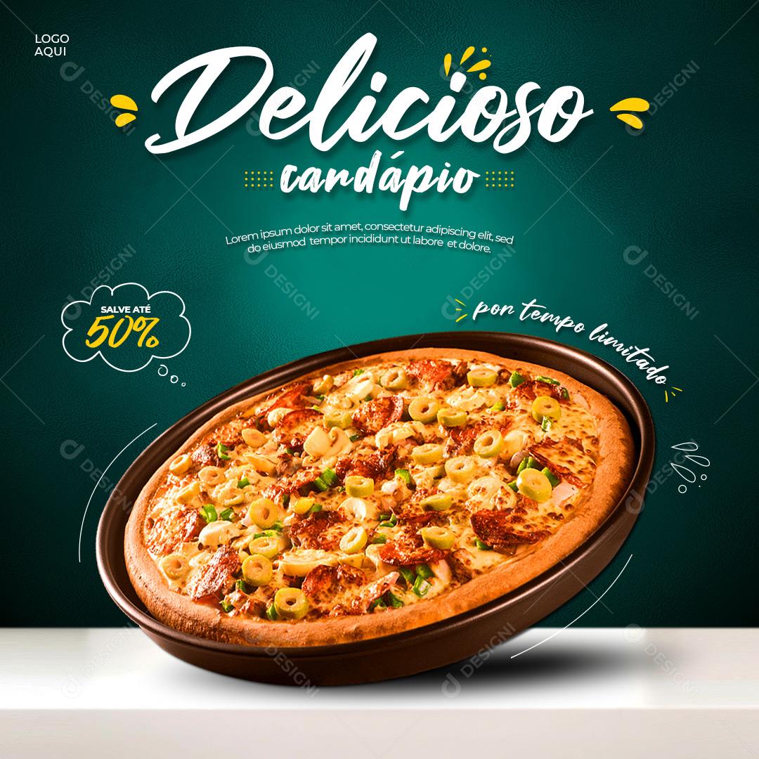 Post Feed Pizzarias Lanchonetes Delicioso Cardápio Social Media PSD Editável