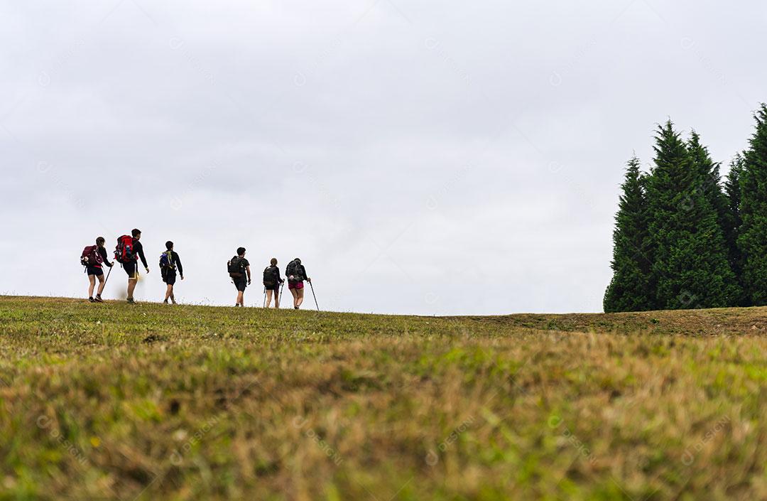 Paisagem Pessoas Caminhando Floresta Céu Limpo