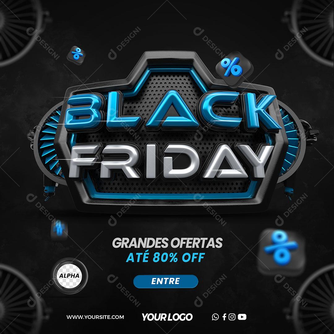 Post Feed Black Friday Selo Azul Grandes Ofertas Social Media PSD Editável