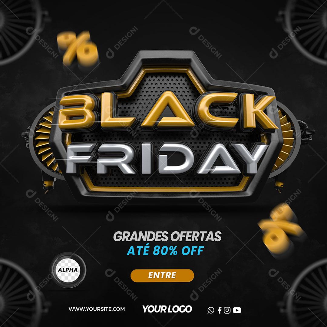 Post Feed Black Friday Selo Dourado Grandes Ofertas Social Media PSD Editável