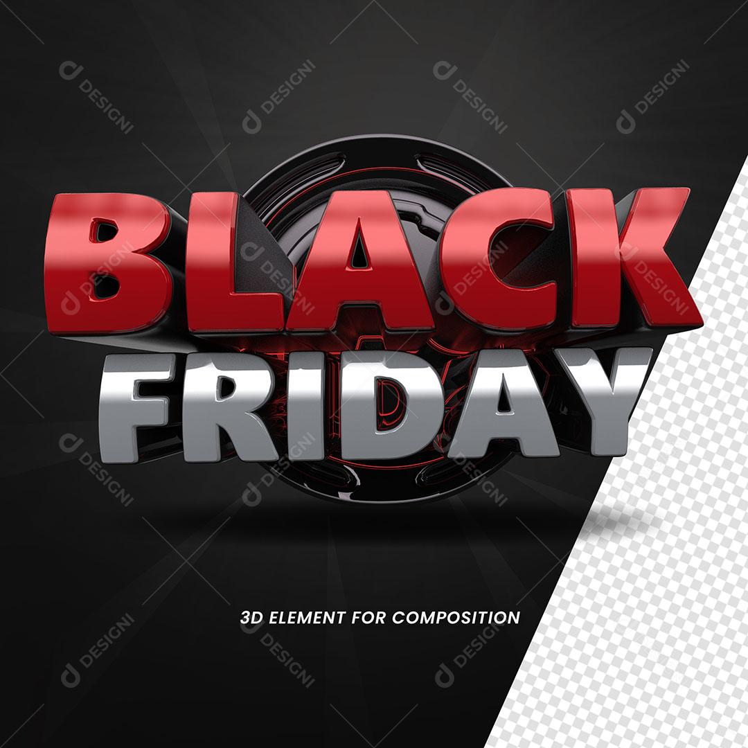 Black Friday Selo 3D Vermelho Para Composição PSD