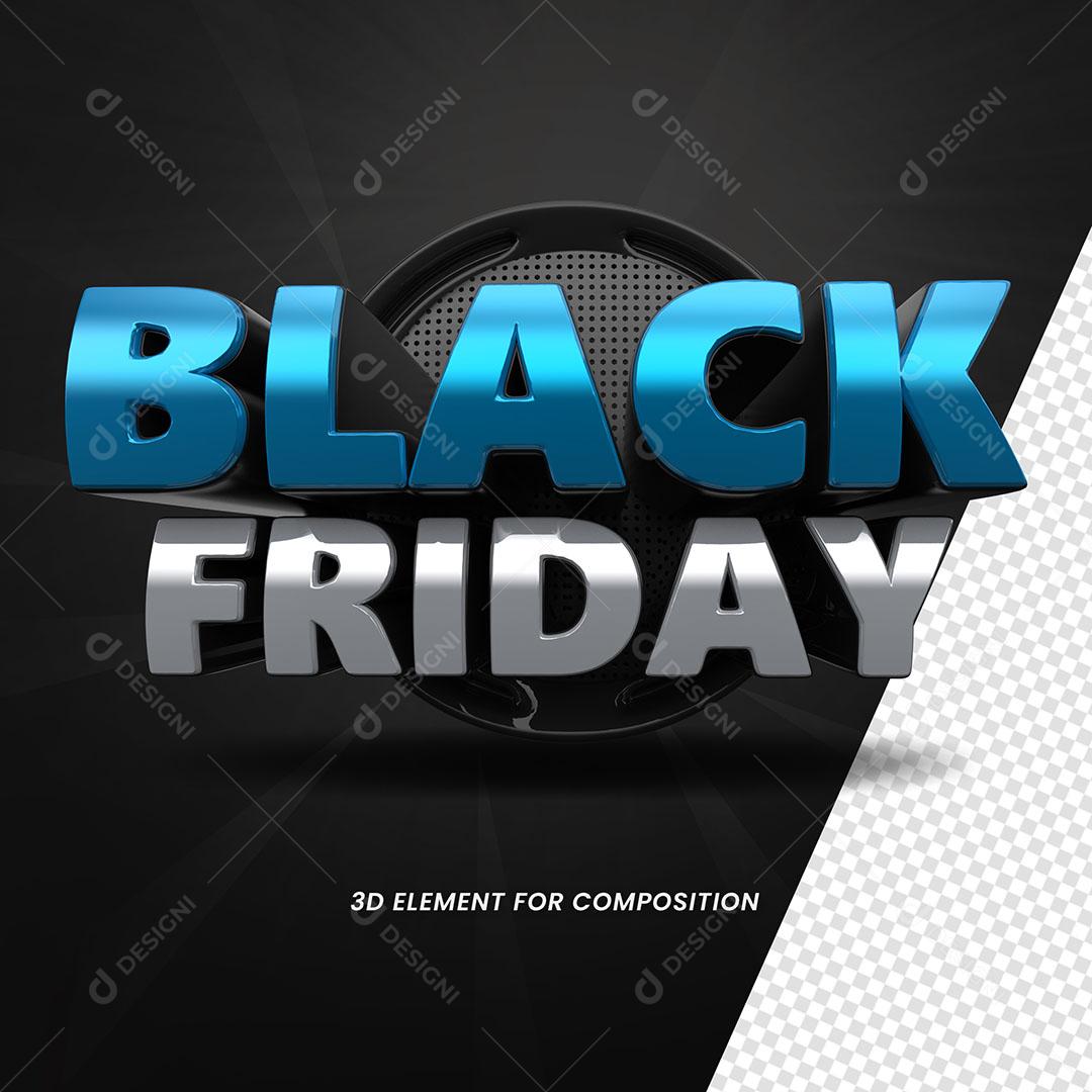 Black Friday Selo 3D Azul Para Composição PSD