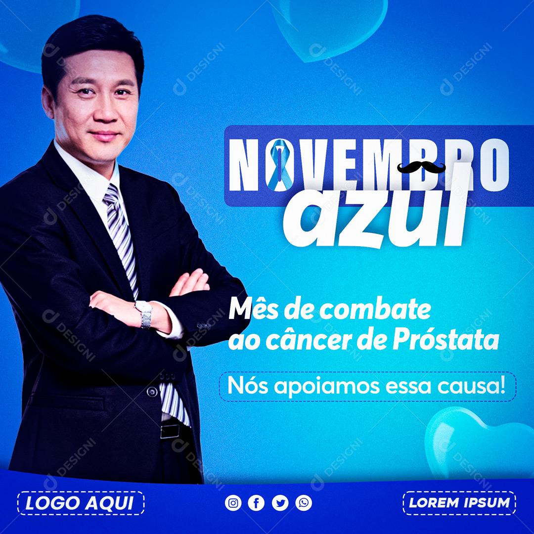 Post Feed Data Comemorativa Novembro Azul Mês de Combate ao Câncer Social Media PSD Editável