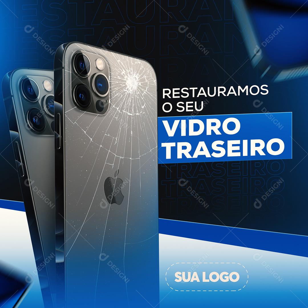 Post Celular Iphone Restauramos O Seu Vídeo Traseiro Social Media PSD Editável