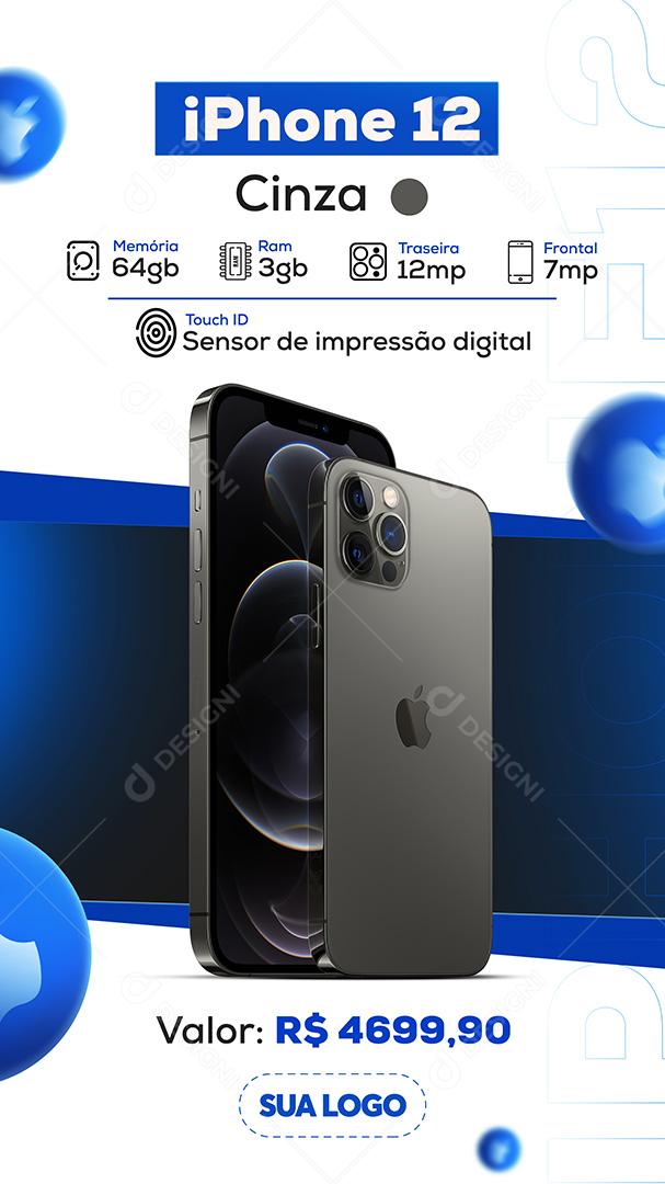 Post Celular Iphone Cinza 12 Social Media PSD Editável