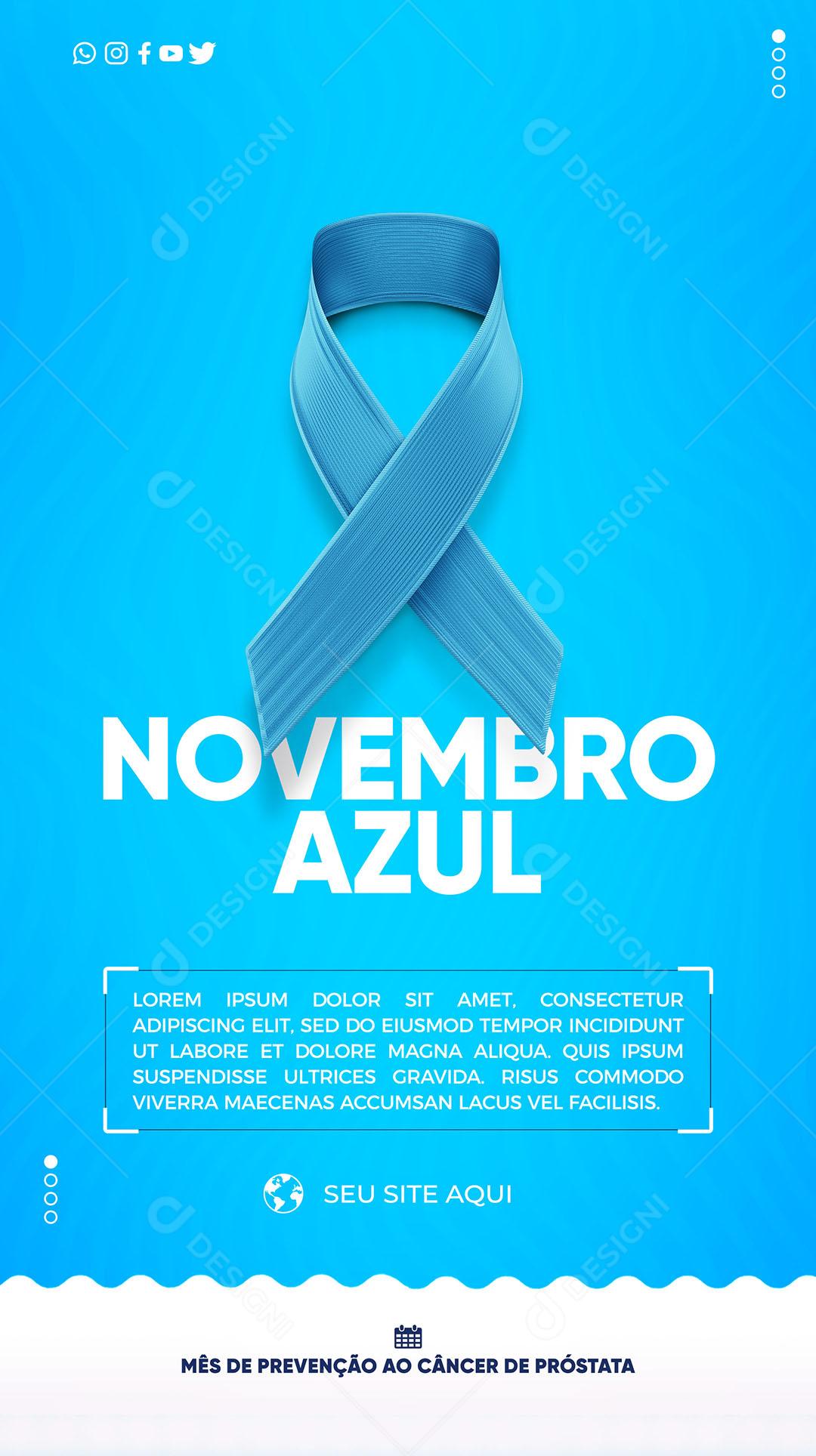 Social Media Story Data Comemorativa Novembro Azul Laço Azul PSD Editável