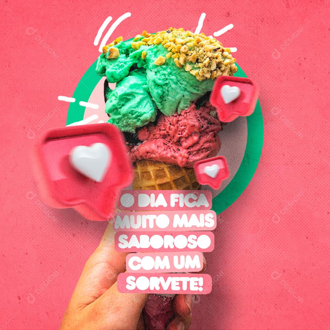 Sorveteria Social Media Feed Dia de Muito Mais Saboroso PSD Editável