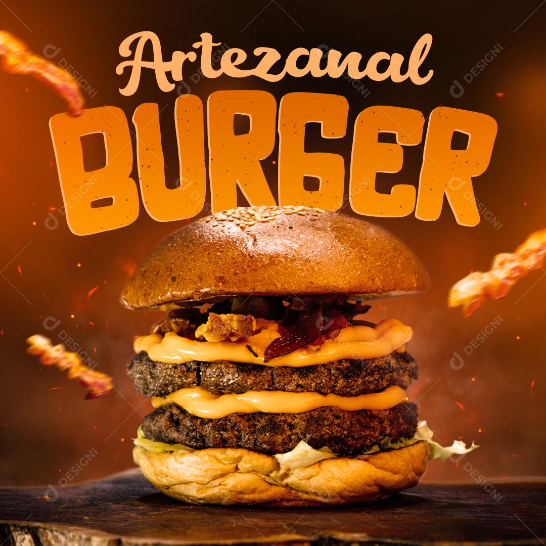 Artesanal Burger Lanche Lanchonetes Social Media PSD Editável