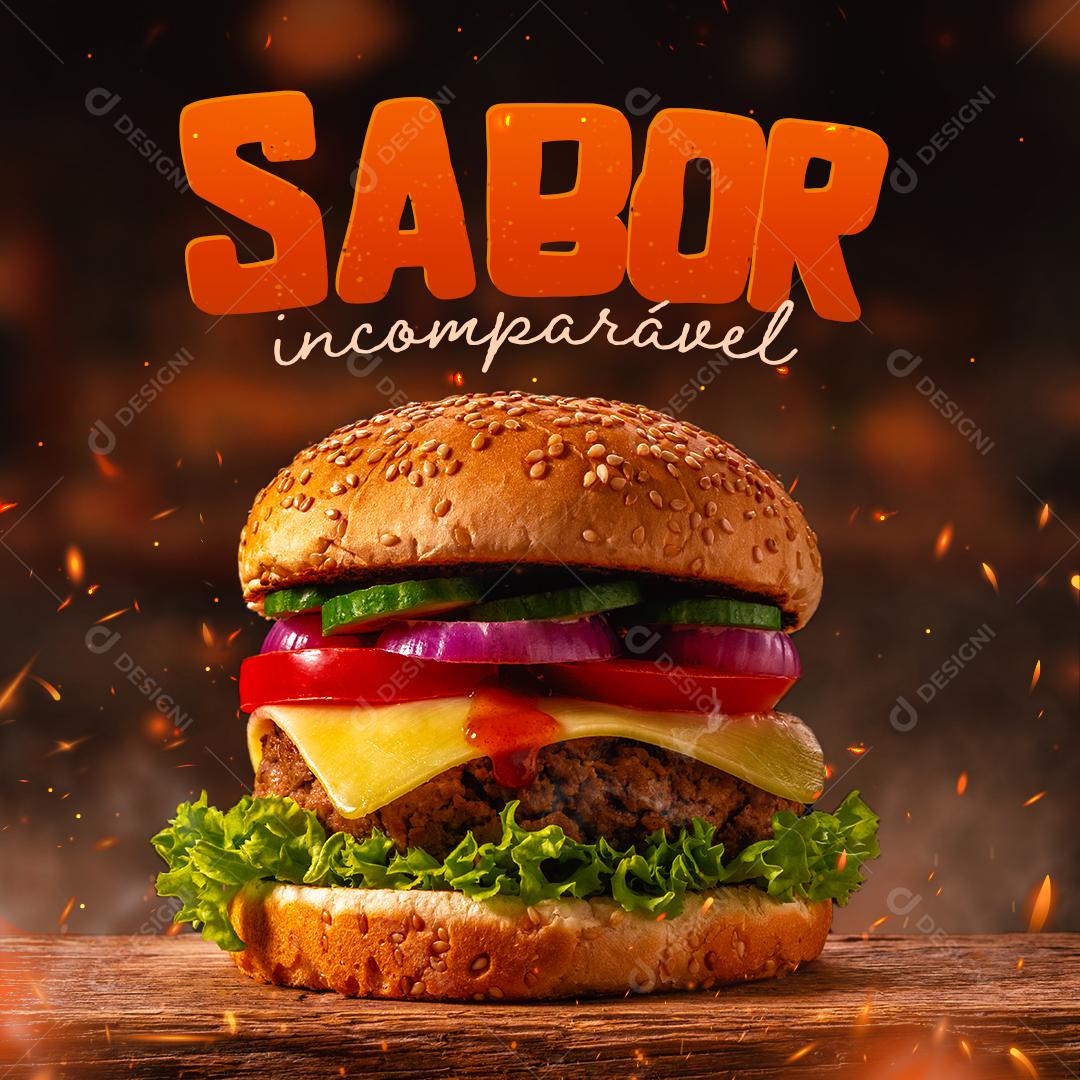 Sabor Incomparável hambúrguer Social Media PSD Editável