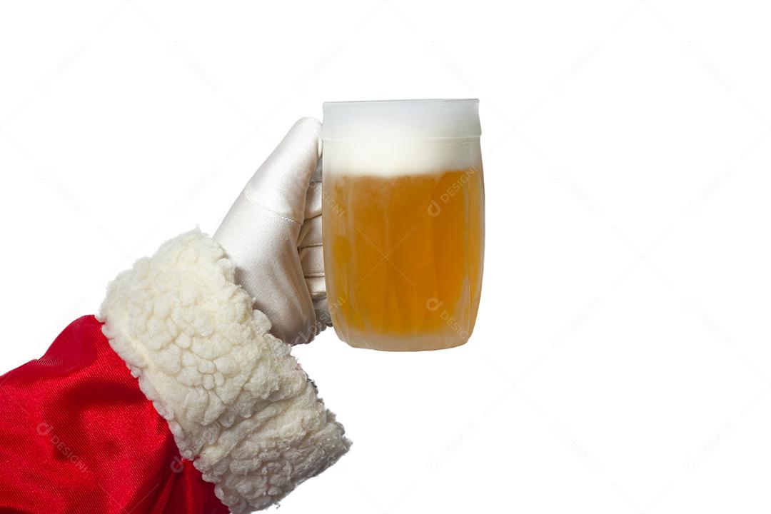 Papai Noel Segurando Uma Caneca de Cerveja Isolada em Fundo Branco Imagem JPG