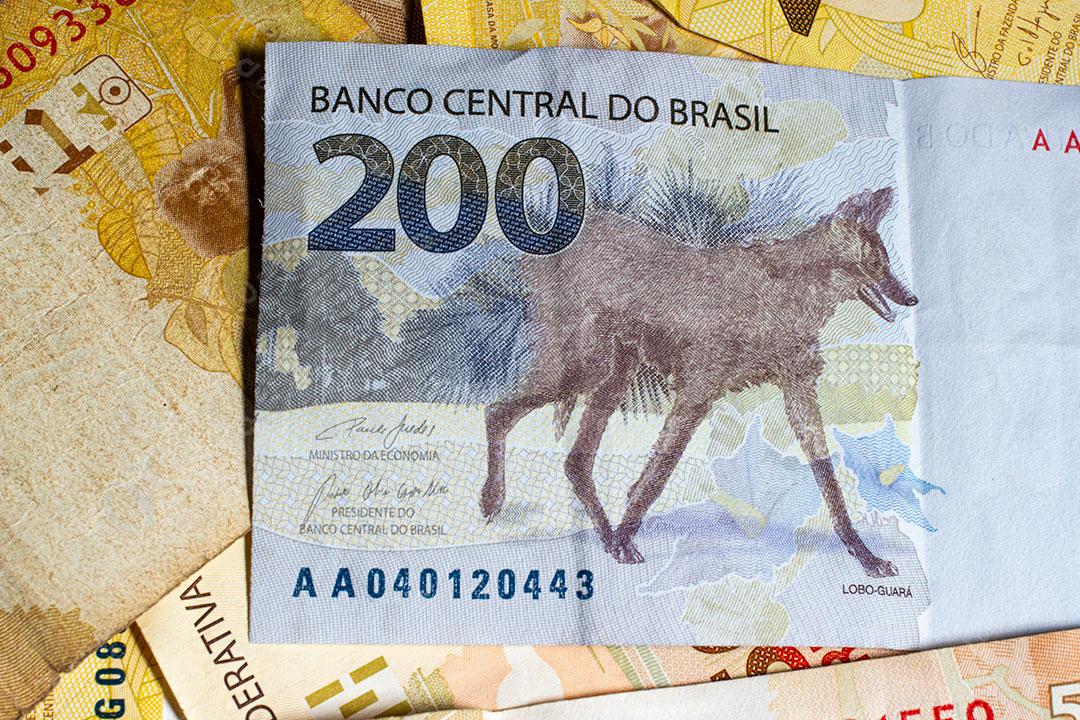 Nota de Dinheiro Brasileira. Detalhe da Nota Duzentos Imagem JPG