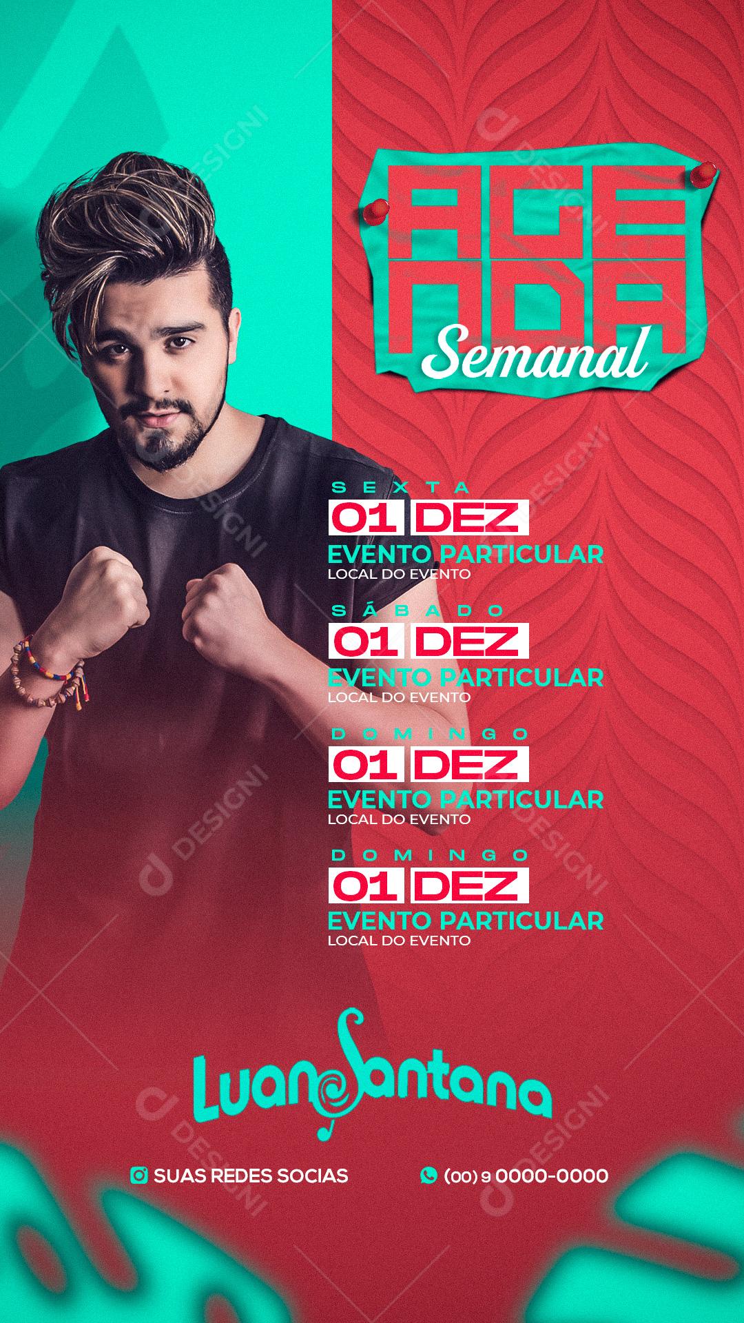 Flyer Story Agenda Semanal Luan Santana Social Media PSD Editável