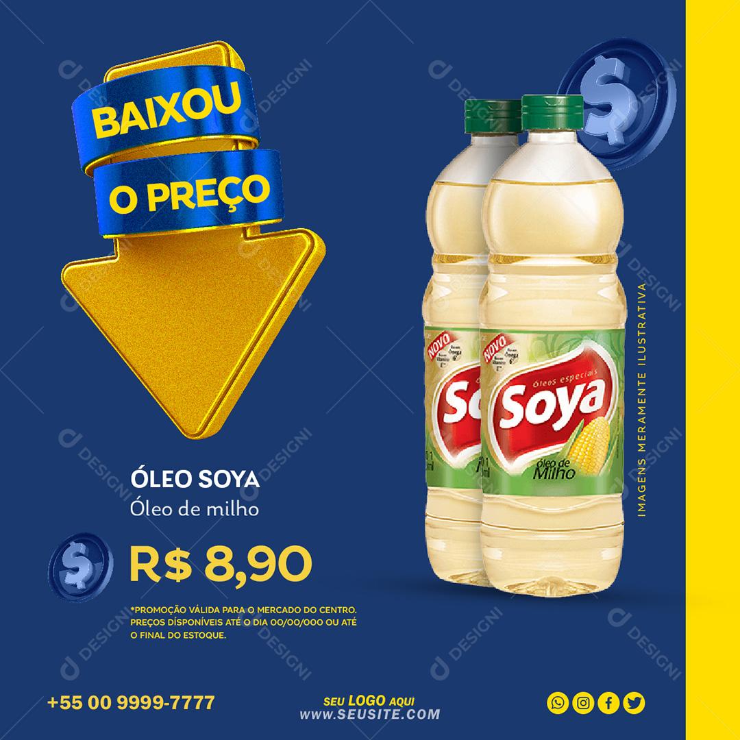 Post Óleo Soya Baixou O Preço Supermercado Social Media PSD Editável