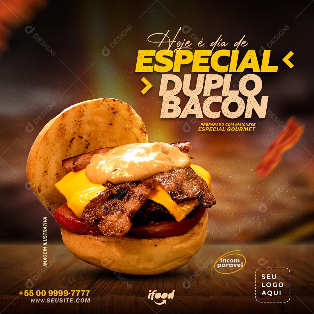 Hambúrguer Hamburguerias Especial Duplo Bacon Social Media PSD Editável