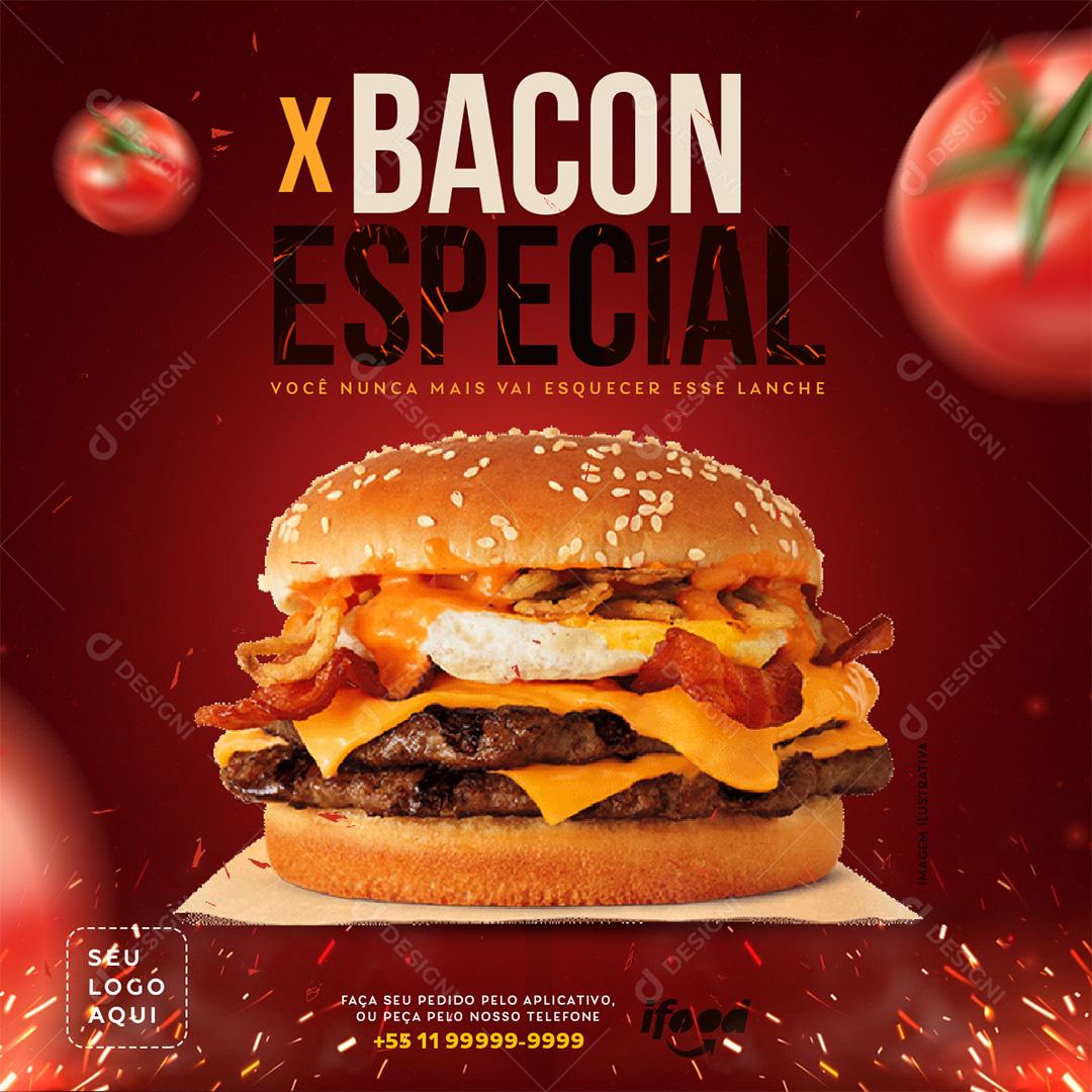 Hambúrguer Hamburguerias X Bacon Especial Social Media PSD Editável