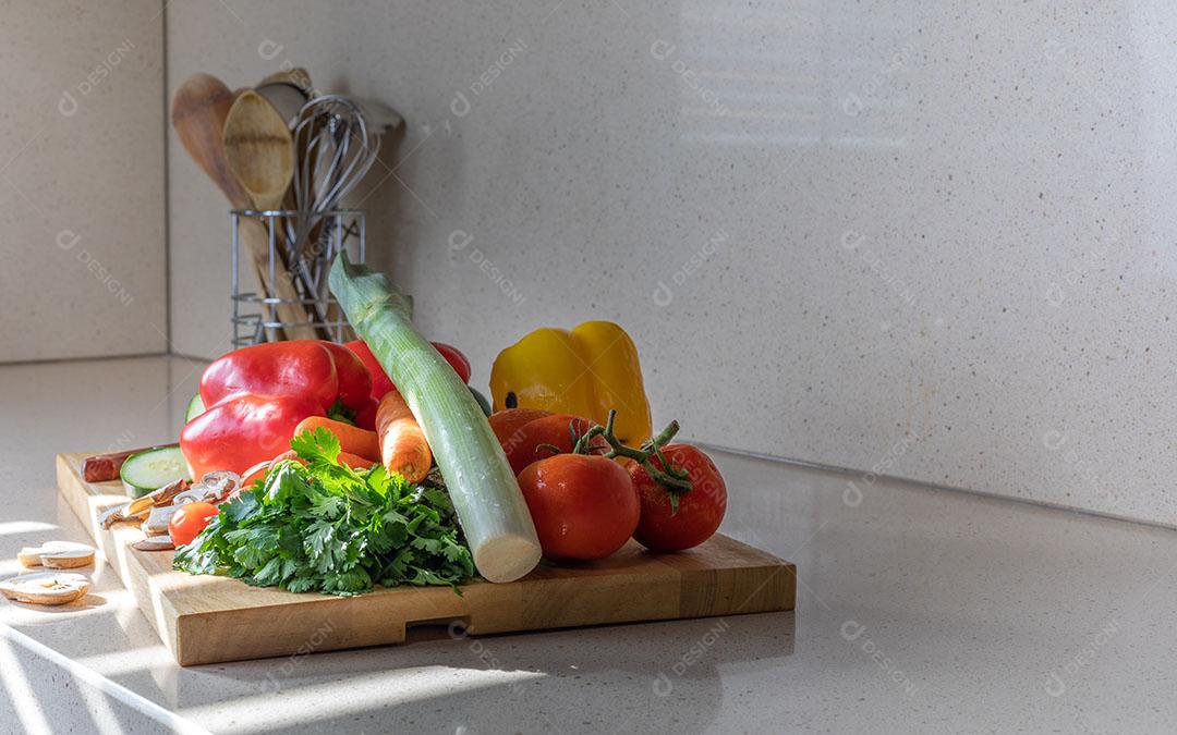 Foto Comida Pia Cozinha Vitrocerâmica Preparação Vegetais Imagem JPG