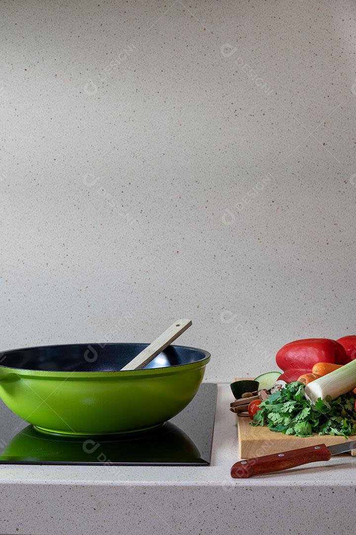 Foto Comida Pia Cozinha Vitrocerâmica Preparação Vegetais Imagem JPG