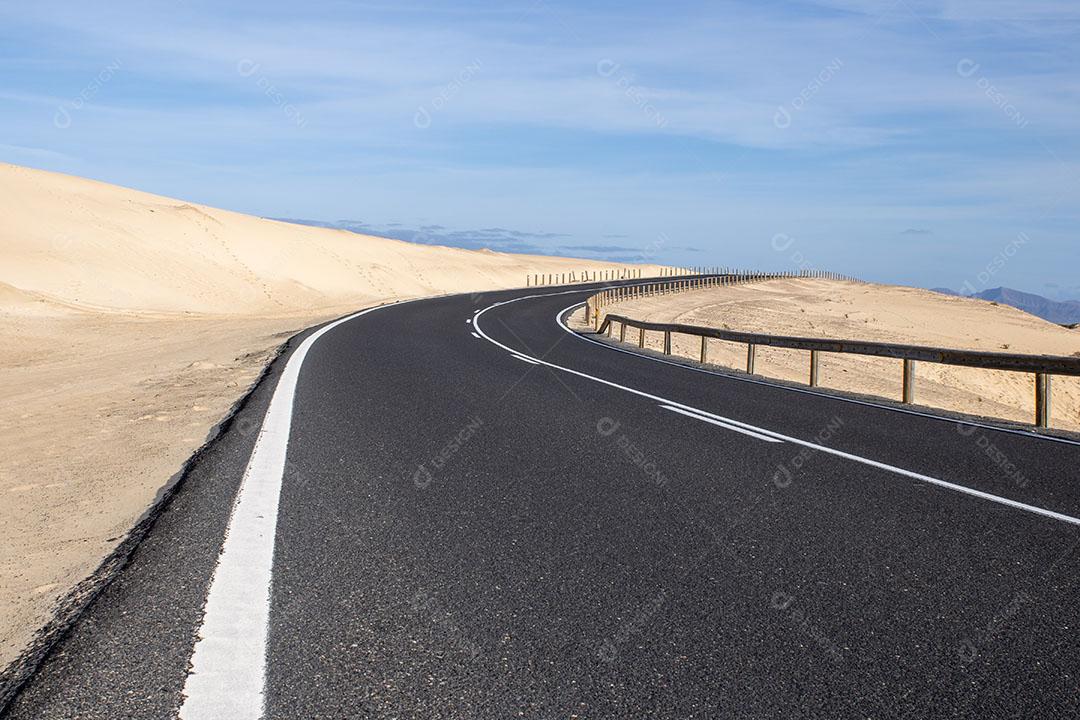 Foto Estrada Deserta Meio Dunas Corralejo Ilha Fuerteventura Imagem JPG