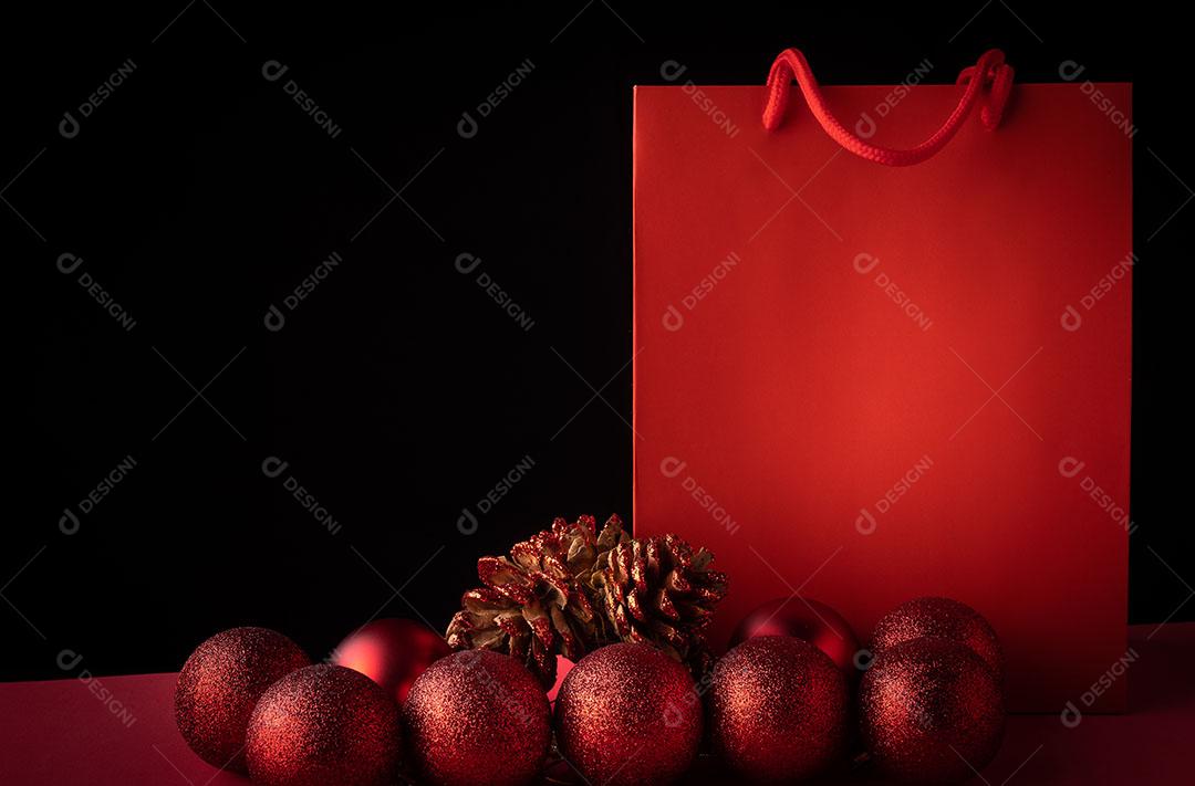 Foto Sacola Compras Vermelha Fundo Natal Fundo Preto Imagem JPG