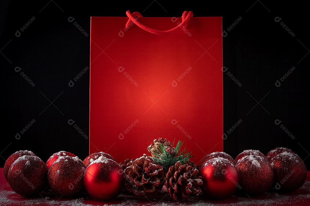 Foto Sacola Compras Vermelha Fundo Natal Fundo Preto Imagem JPG