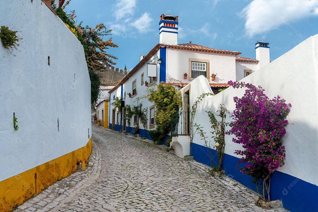 Foto Rua Típica Vila Medieval Óbidos Imagem JPG