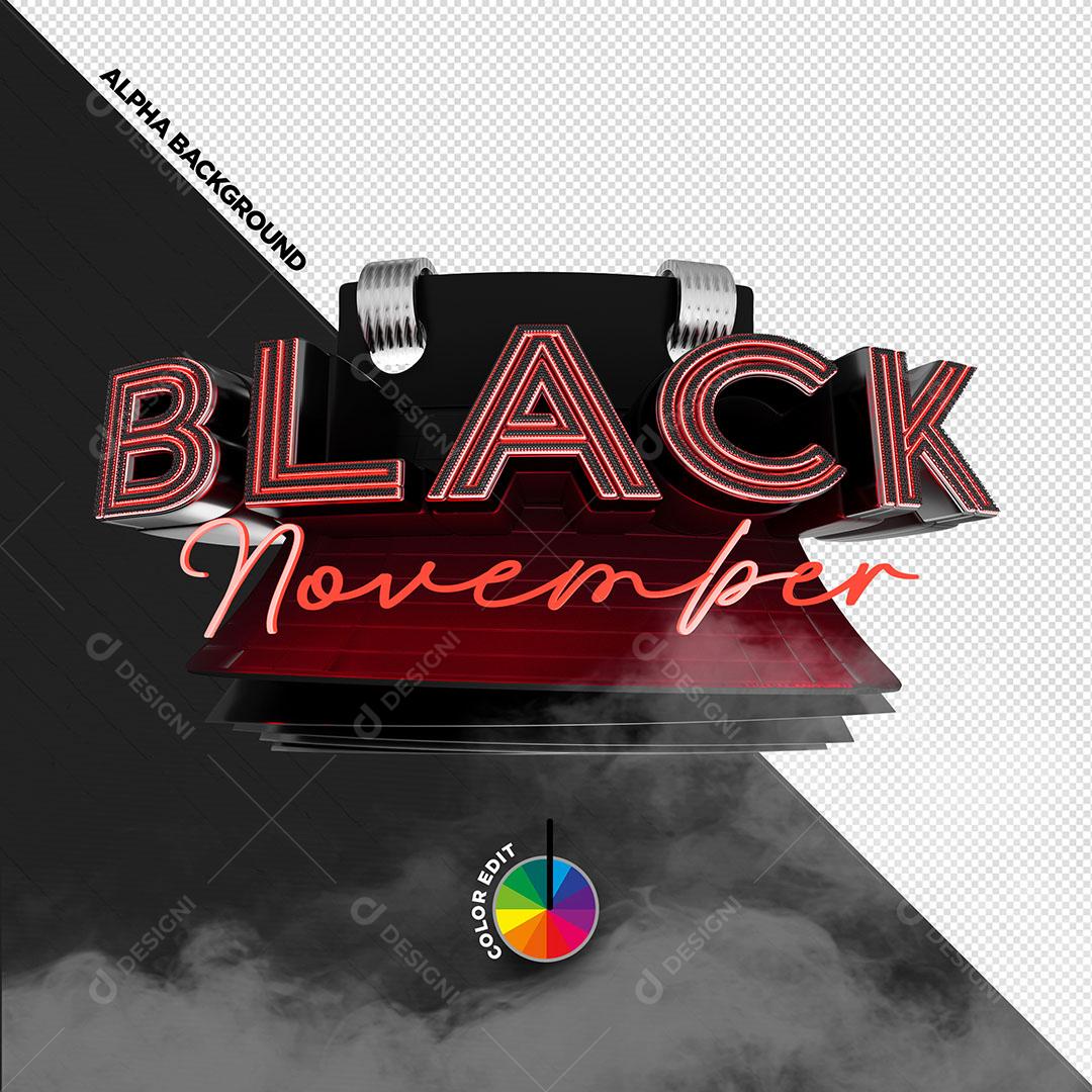Black November Selo 3D Vermelho Para Composição PSD