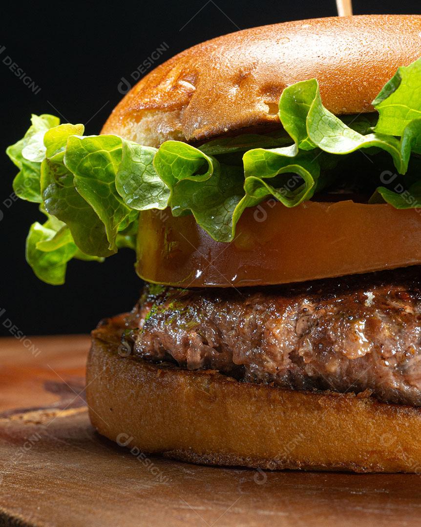 Foto Hambúrguer Restaurante Comida Tipica Sobre Fundo Preto Imagem JPG