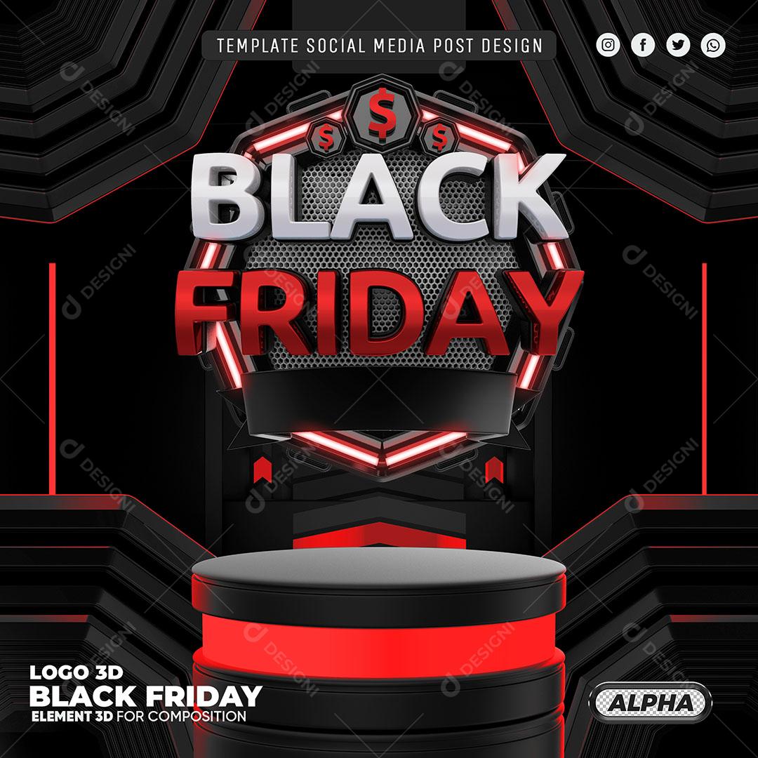 Post Feed Template Black Friday Vermelho Social Media PSD Editável
