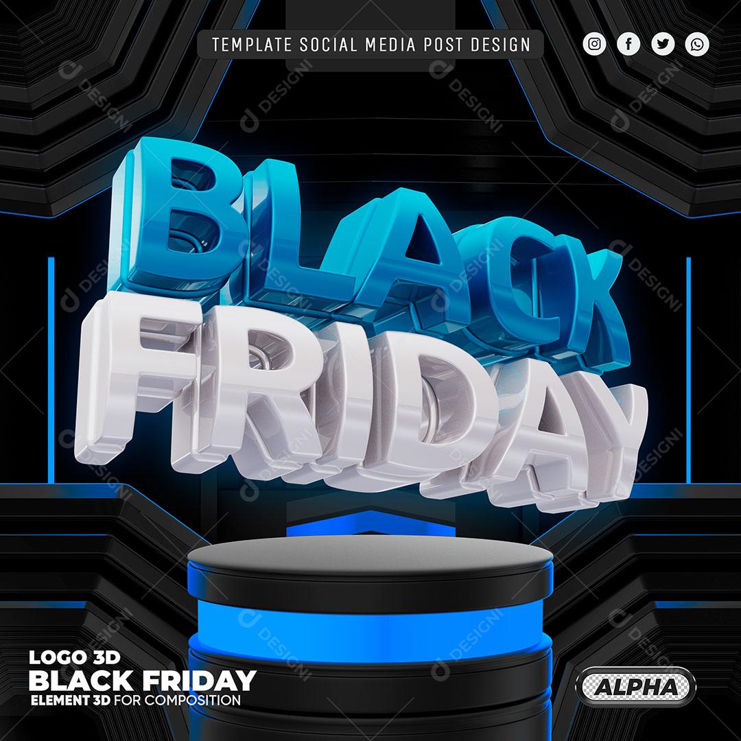 Post Feed Template Black Friday Azul Social Media PSD Editável