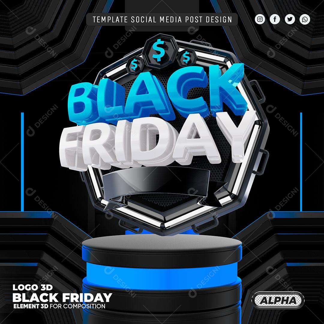Post Feed Template Black Friday Painel Luminoso Azul Social Media PSD Editável