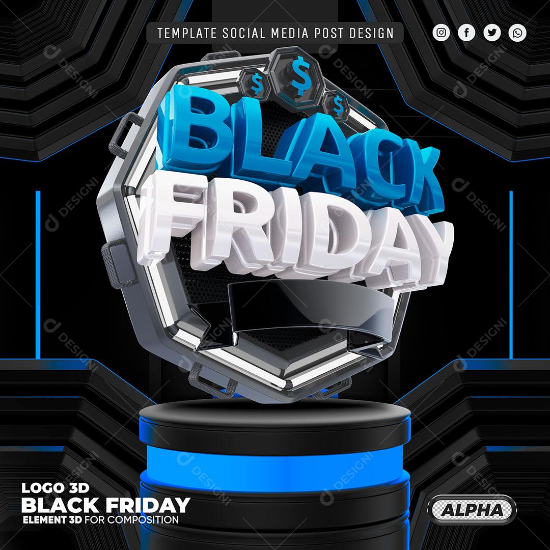 Social Media Template Black Friday Painel Luminoso Azul PSD Editável