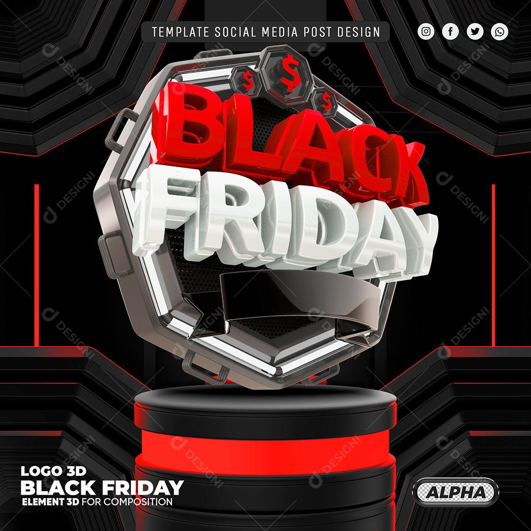 Social Media Template Black Friday Painel Luminoso Vermelho PSD Editável