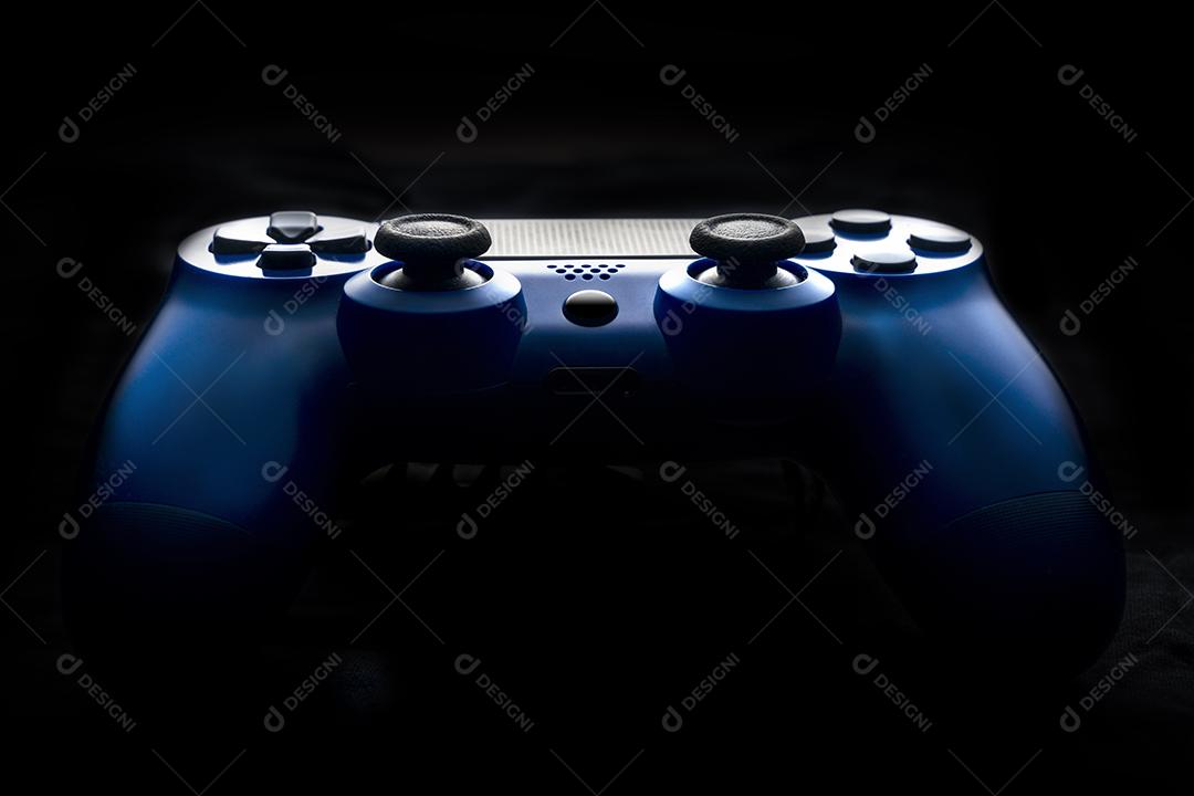 Foto Controlador Videogame Azul Fundo Preto Imagem JPG