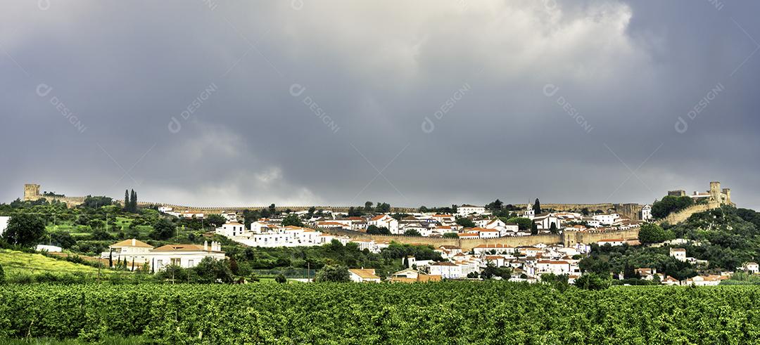 Foto Vista Panorâmica Histórica Vila Óbidos Portugal Céu Nubaldo Imagem JPG