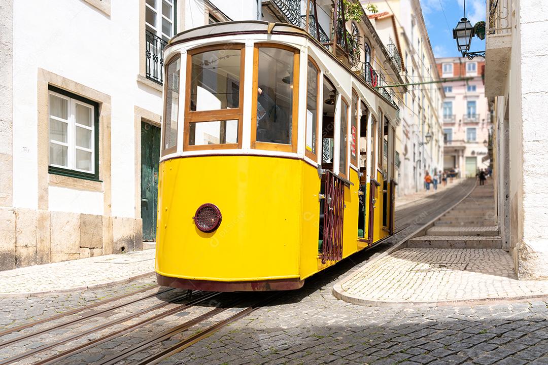 Foto Elevador Típico Amarelo Cidade Lisboa Imagem JPG