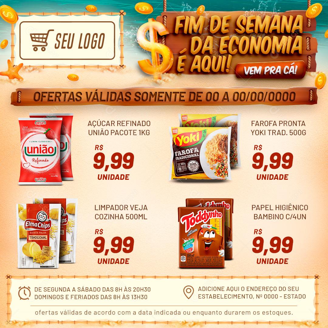 Encarte Fim De Semana Da Economia é Aqui Social  Media PSD Editável