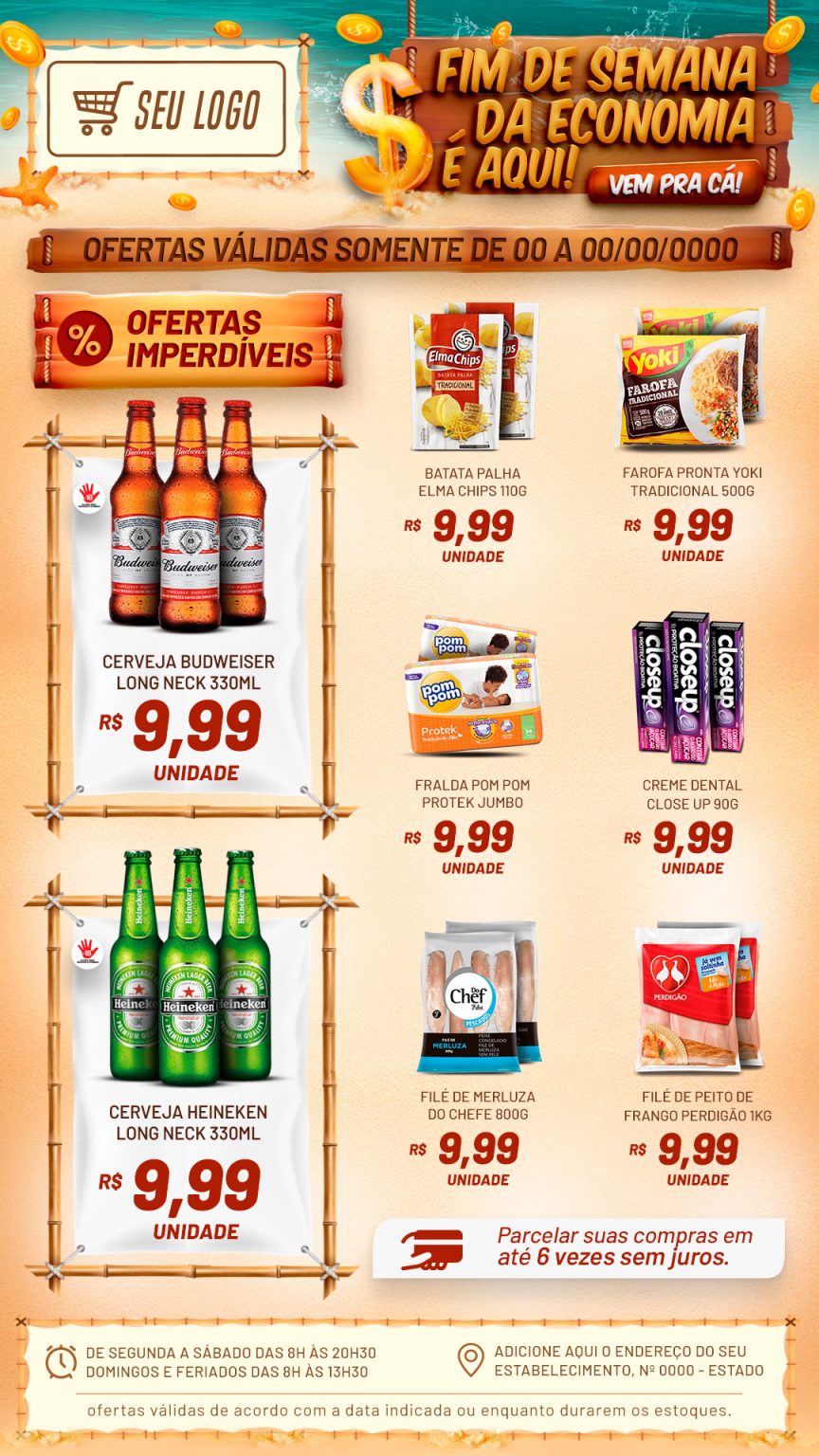 Encarte Fim De Semana Cheio De Promoção Cerveja Refrigerante Social Media PSD Editável