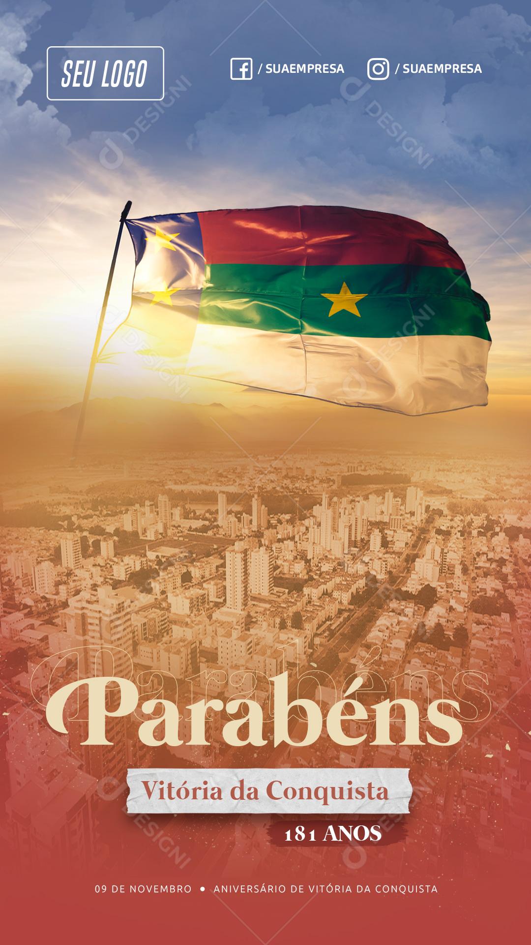 Parabéns Vitória Da Conquista Feliz Aniversario Social Media PSD Editável
