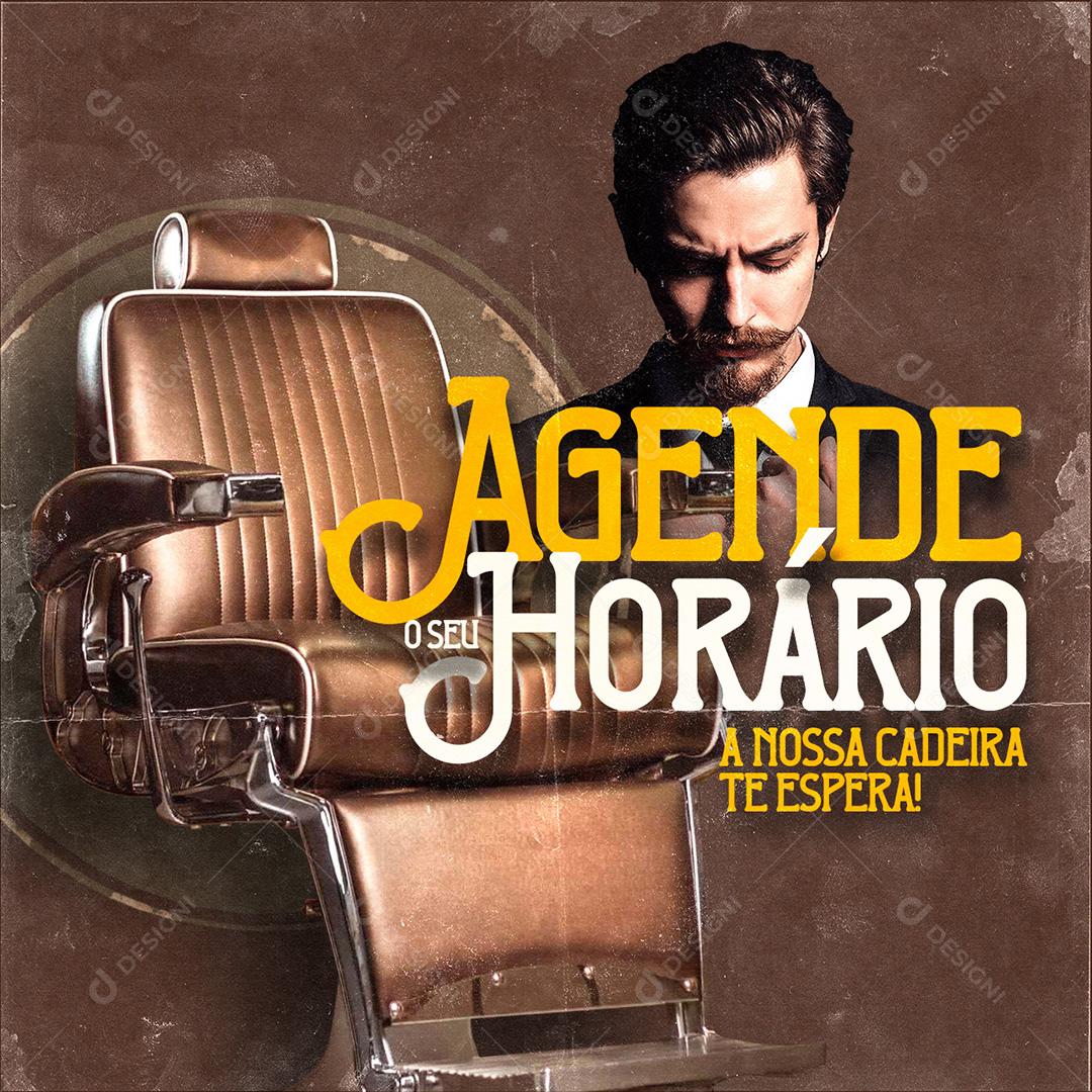 Post Barbearia Agende O Seu Horário Social Media PSD Editável